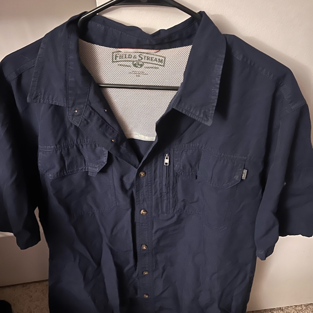 Field and stream dark blue pocketed button down shirt
